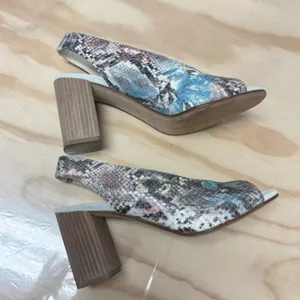 Robertson Madison Blue Snakeskin Leather Peep Toe Slingback Block‎ Heel Shoes 37 thumbnail 3