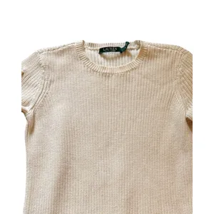 Lauren Ralph Lauren Sweater Womens Size S Ivory Rib Knit Ribbon Sleeve Cotton thumbnail 5