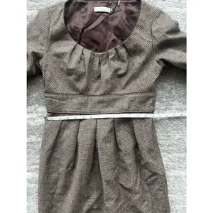 Badgley Mischka Women Size 4 Brown Houndstooth 100% Wool Shift Dress thumbnail 11