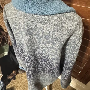 Mulberry Street Blue Damask Jacquard Sherpa Collar Knit Jacket Large thumbnail 6