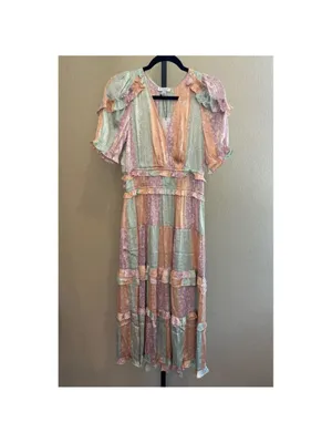 Size S Anthropologie Current Air Color Block Floral Midi Dress thumbnail 5