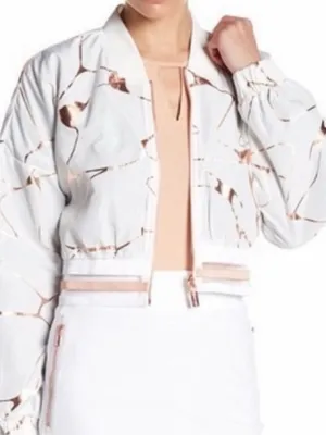 Lime & Vine Gwen Crop Jacket White Alabaster Rose Gold Metallic Bomber Size S thumbnail 3
