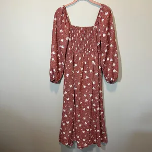 Dizzy Lizzy Rust Floral Polka Dot Puff Sleeve Square Neck Midi Dress Women's M‎ thumbnail 9
