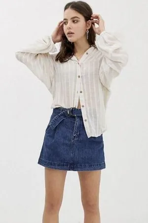 Free People Jade Belted Denim Skirt thumbnail 1