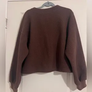 Madewell $98 Re(sourced) Fleece Chocolate Brown Teddy Bear Cardigan Sweater Fall thumbnail 4