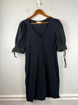 Nation LTD Mirrim Dress Black Minimal Capsule Short Puff Sleeves size medium thumbnail 2