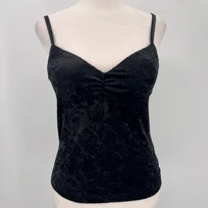 One Step Up Y2K Black Velvet Cami Tank Top Formed Cups Vintage 90s Whimsigoth Sexy Large thumbnail 3