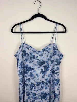 Abercrombie & Fitch Camille Satin Midi Dress Women’s Size XL Blue Floral Slit thumbnail 4