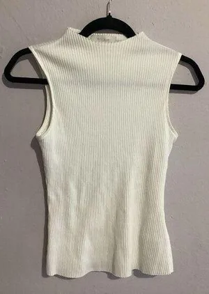 Eri + Ali White Sleeveless Mock Neck Ribbed Top XS thumbnail 1