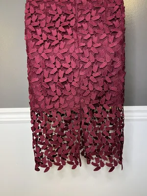 Bardot Dress Womens 6 Red Lace Halter Backless Sheath Midi Floral Party thumbnail 7