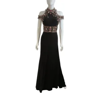 Mac Duggal Womens Black Beaded Cold Shoulder Open Back Evening Gown‎ Size 0 thumbnail 2