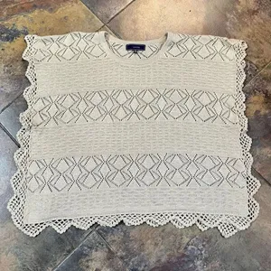 Lumiere Women’s Tan Knit Crochet Poncho Blouse One Size thumbnail 6