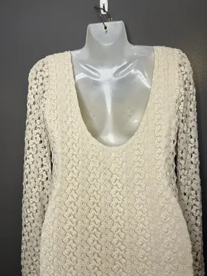 Free People Sweater Dress Womens Medium White Crochet Bell Sleeve Boho Mini thumbnail 7