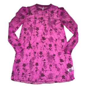 Free People XS Sheer Mesh‎ Floral Mini Dress Magenta Pink Long Sleeve Tunic thumbnail 3
