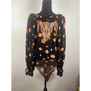 Free People Poppy Floral Printed Bodysuit‎ small Boho Flowy thumbnail 2