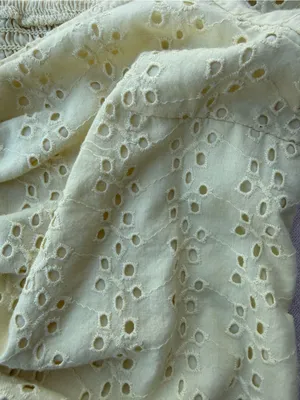 Hollister Pale Yellow Eyelet Ruched Puff-Sleeve Crop Top thumbnail 3