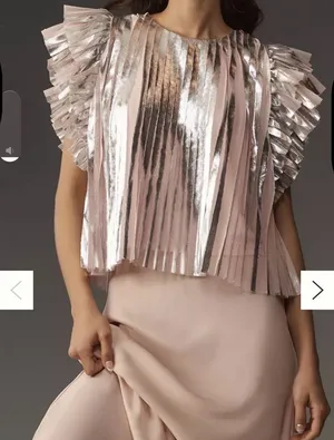 By Anthropologie Flutter-Sleeve Foil Pleated Top Womens M thumbnail 1