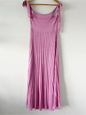 Mable Mauve Smocked Tie Shoulder Stretch Knit Pleated Midi Dress thumbnail 2