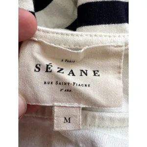 Sezane Noan Mariniere Striped Top Long Sleeve 100% Cotton Size M Cream Navy thumbnail 5