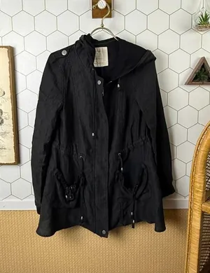 Free People Lightweight Black Slouchy Full Zip Hooded Jacket - Size - XS thumbnail 1