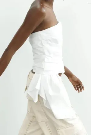 Zara NWT  STRIPED White STRAPLESS TOP. Size Small. thumbnail 5