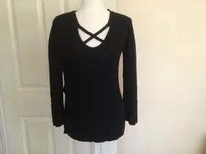 Free People Black Long Sleeve Crisscross Tunic Sweater—Xsm thumbnail 3