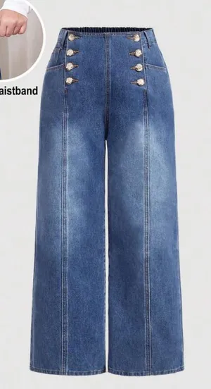 SHEIN | High-Waist Blue Denim Sailor Jeans | Size 0XL (12) PETITE thumbnail 1