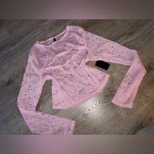 Bodyrage Glam Pink Mesh Long Sleeve Top Nwt thumbnail 1