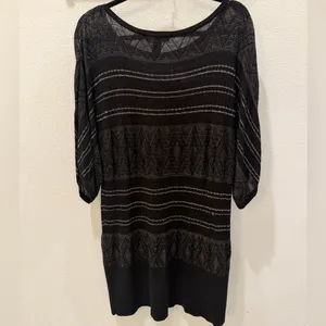 White House | Black Market Black Silver Shimmer Dolman Sweater Mini Dress Tunic XL thumbnail 9