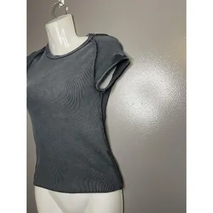 We The Free Shirt Womens XS Gray Ribbed Cap Sleeve Crew Neck Knit Stretch Top thumbnail 5