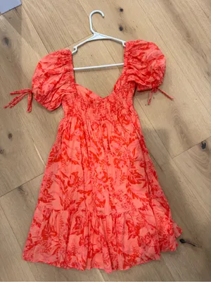 Vestique Coral-Red Floral Babydoll Dress thumbnail 4