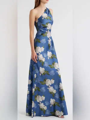 NEW Sachin & Babi Delphine Floral Print Blue One-Shoulder Gow SIZE 2 thumbnail 3