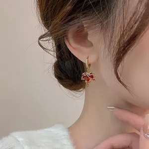 Elegant Maple Leaf Dangle Drop Earrings for Women Gold thumbnail 4