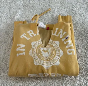 VTG Y2K Victoria's Secret PINK Hoodie Yellow V-Neck Graphic Print College Preppy thumbnail 1
