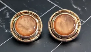 Vintage Clip On Earrings Orange & Gold Tone Stylish & Elegant 1" thumbnail 1