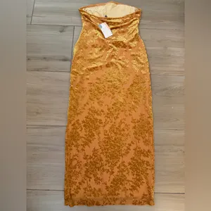 NEW Velvet Maxi Tube Strapless Side Slit Floral Bodycon Cocktail Dress L thumbnail 2