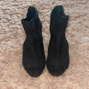 Gianni Bini Black Suede Peep Toe Booties thumbnail 2