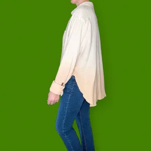 Le Miel Cream Beige Dip Dye Oversized Button Down Gauze Shirt thumbnail 3