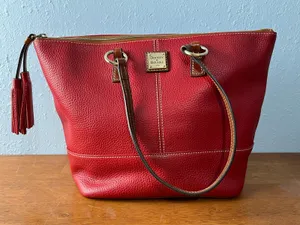 VTG Dooney & Bourke Red Pebble Leather Shoulder Tote Bag Y2K Leather Tassel thumbnail 1