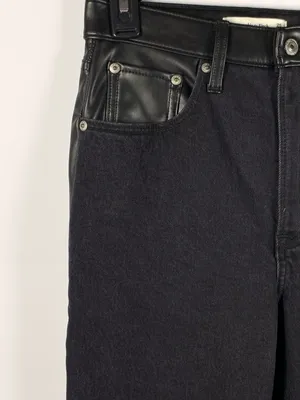 Abercrombie Jeans Womens 25R Black 90s Straight Ultra High Rise Faux Leather thumbnail 4