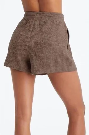 Fabletics Medium $50 Crinkle Knit High Waisted Brown Textured Athletic Shorts thumbnail 1