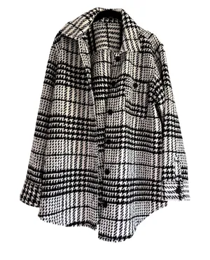 Express Womens Black White Houndstooth‎ Plaid Shacket Shirt Jacket Size M thumbnail 1