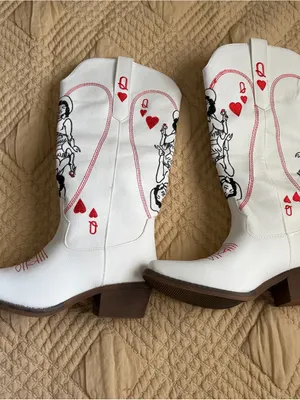 Amazon Embroidered Poker Queen of Hearts Western Cowgirls Boots thumbnail 2