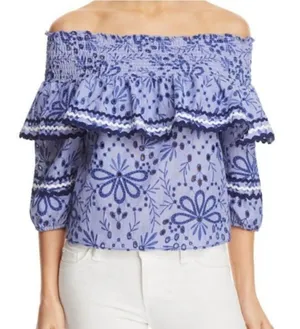 Red Carter smocked Rick rack off the shoulder S flowy ruffle blouse thumbnail 1