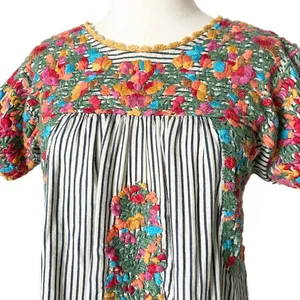 Sister Mary Stripe Marylou Embroidered Floral Boho Mini Dress Navy Blue XS thumbnail 3