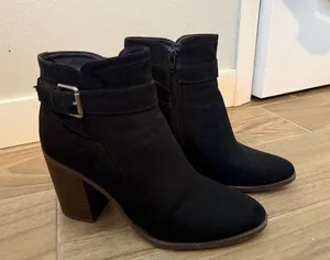 Target Black Suede Ankle Booties with Block Heel thumbnail 1