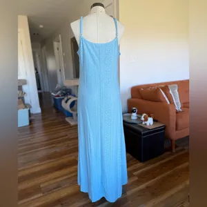 Women's Light Blue Open Knit Eyelet Spaghetti Strap Dress Size L #260550 thumbnail 6
