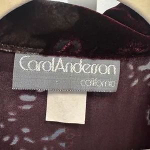 Vintage Carol Anderson California Burnout Velvet Floral Blouse Top Burgundy Lg thumbnail 6