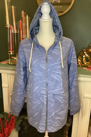 Weatherproof Vintage Blue Leaf Print Hooded Zip Up‎ Lightweight Rain Jacket M thumbnail 1