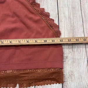 Fornia Rust Ribbed High Neck Lace Trim Cage Back Bralette Crop Top S/M thumbnail 8
